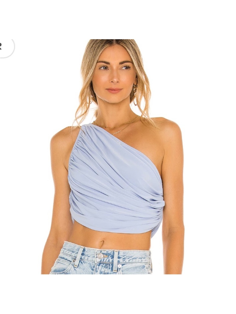 Norma Kamali Asymmetrical Ruched Crop Top - Pale Blue